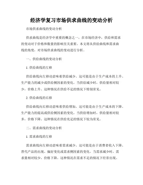 经济学复习市场供求曲线的变动分析