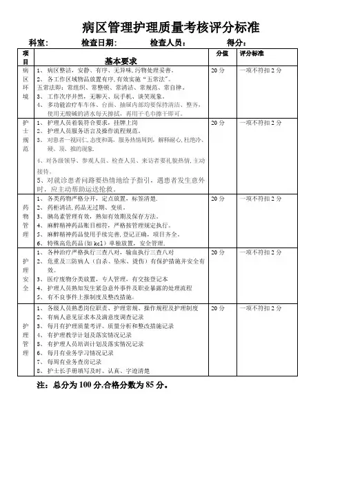 二级医院护理质量考核标准(定版)