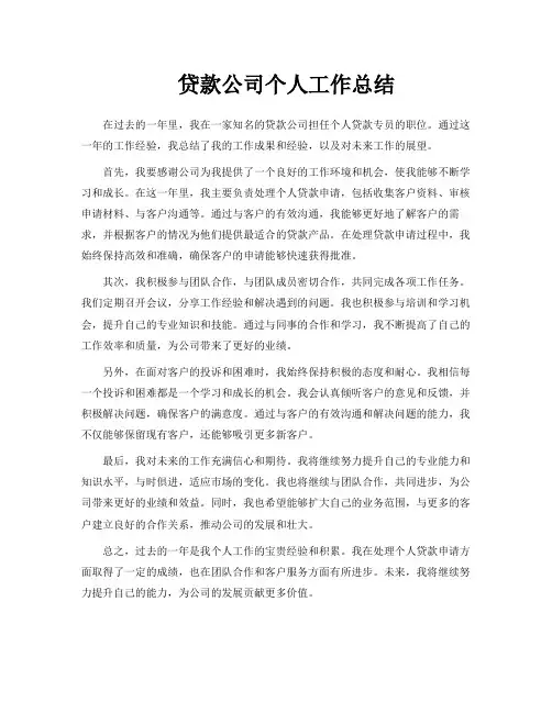 贷款公司个人工作总结
