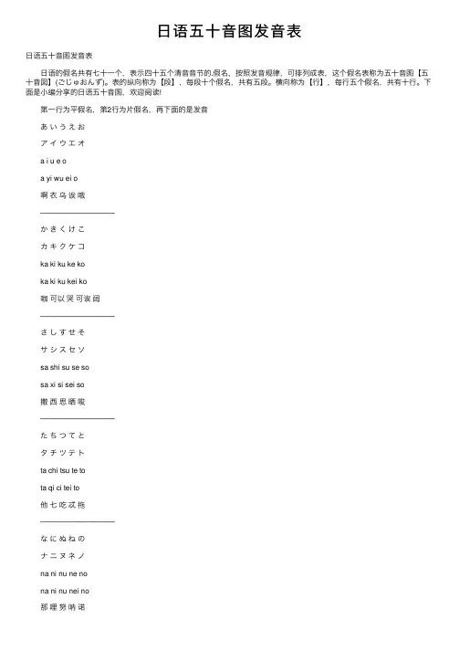 日语五十音图发音表
