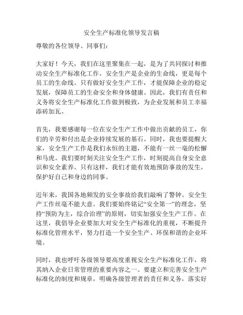 安全生产标准化领导发言稿