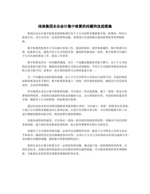 浅谈集团企业会计集中核算的问题和改进措施