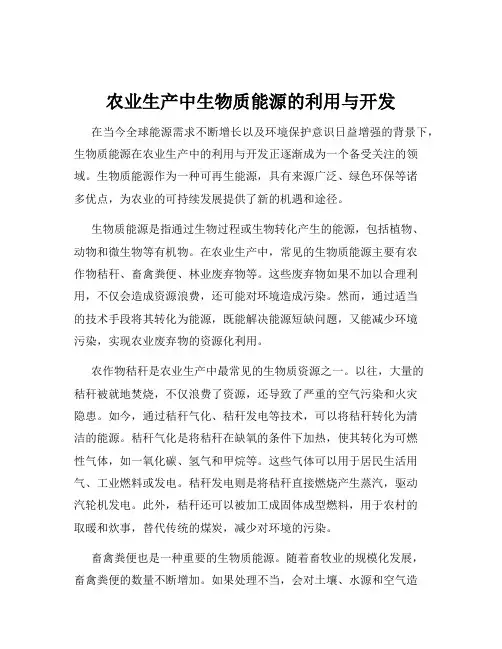 农业生产中生物质能源的利用与开发
