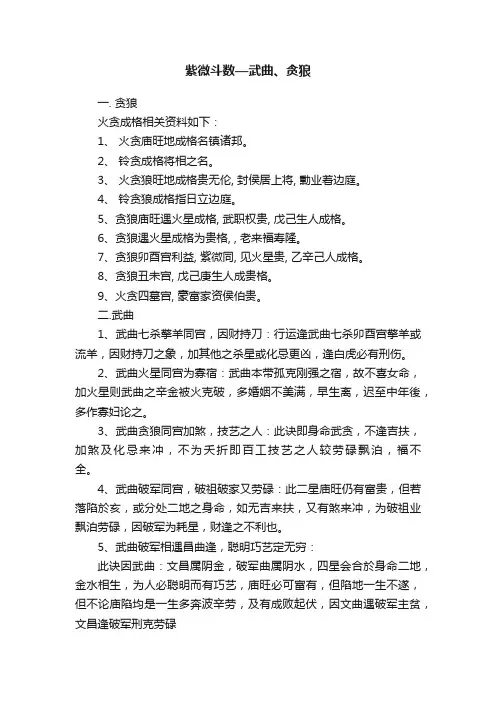 紫微斗数—武曲、贪狼