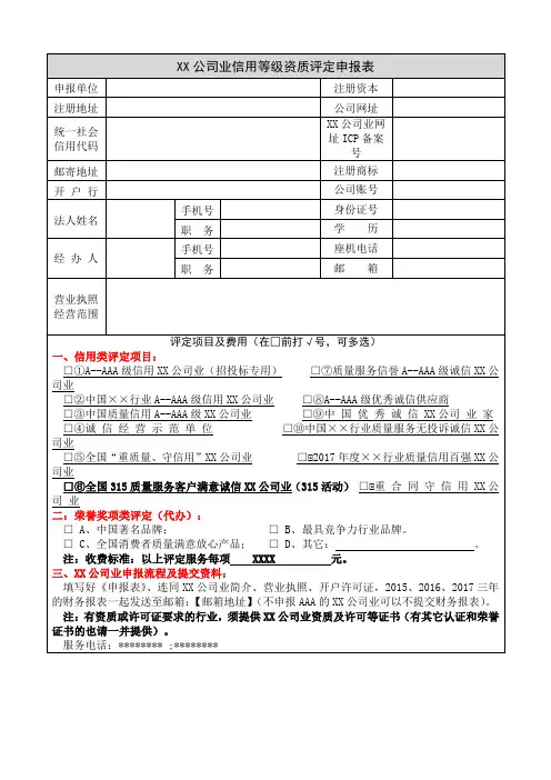 企业信用等级资质评定申报表【模板】
