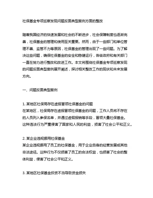 社保基金专项巡察发现问题反面典型案例方面的整改
