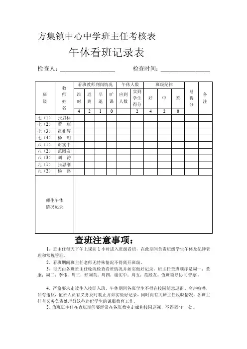 [精华]午休检查表