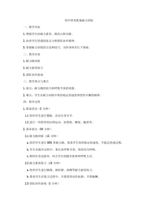 初中体育教案耐力训练