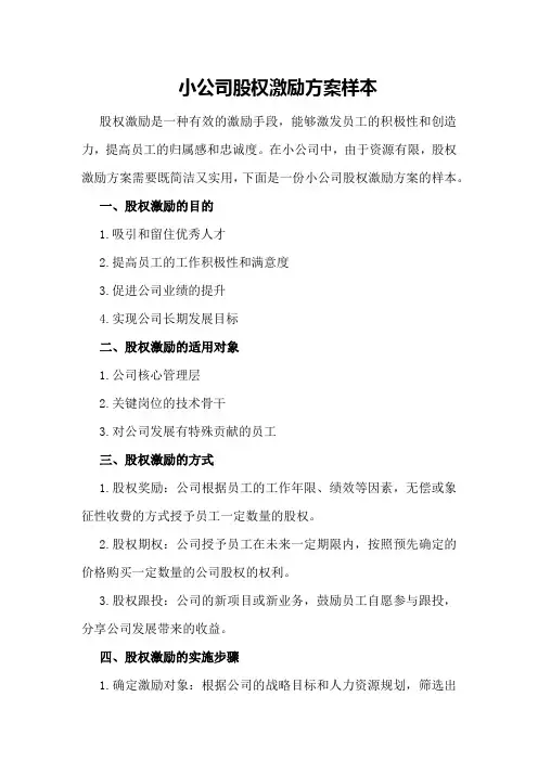 小公司股权激励方案样本