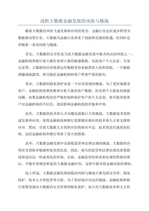 浅析大数据金融发展的风险与挑战