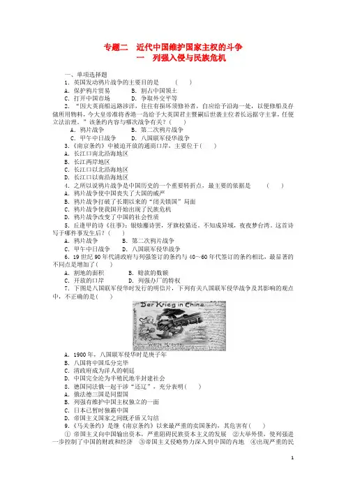 高中历史专题特训《专题二《近代中国维护国家主权的斗争》人民版必修1
