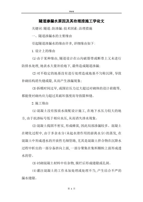 隧道渗漏水原因及其治理措施工学论文