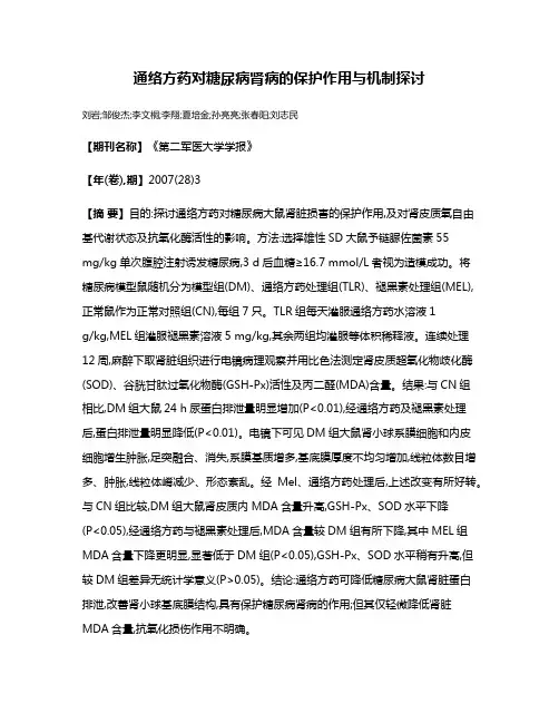 通络方药对糖尿病肾病的保护作用与机制探讨