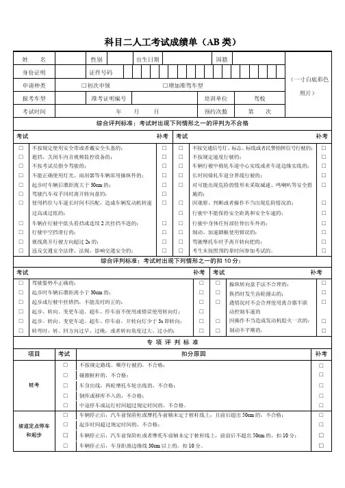 科目二人工考试成绩单