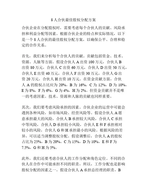 8人合伙最佳股权分配方案