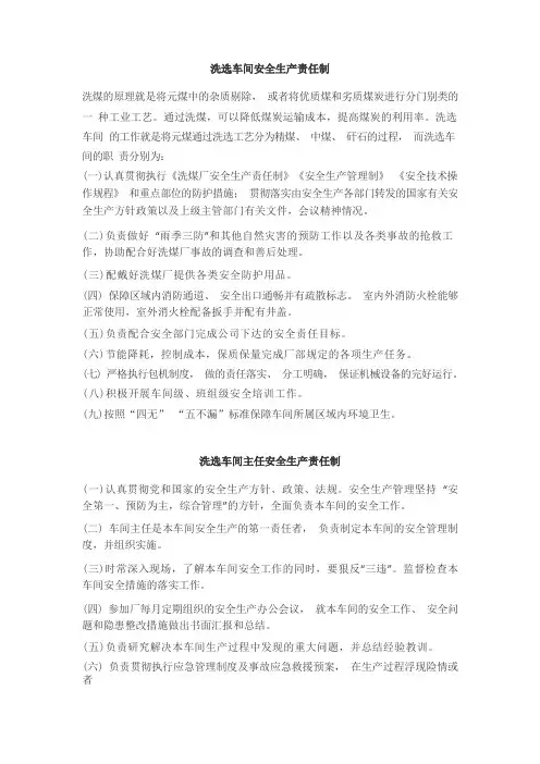 洗选车间安全生产责任制--修订版