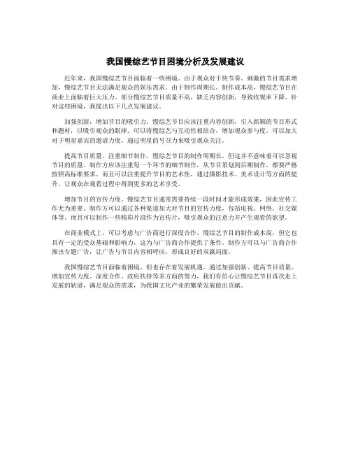 我国慢综艺节目困境分析及发展建议