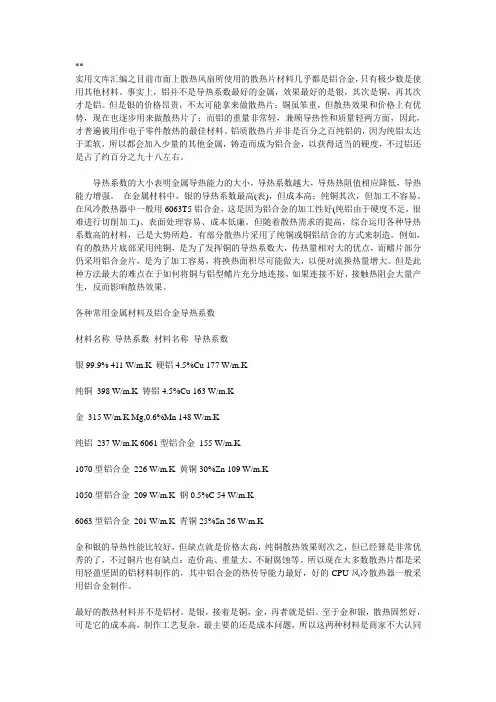 实用文库汇编之各种常用金属材料及铝合金导热系数
