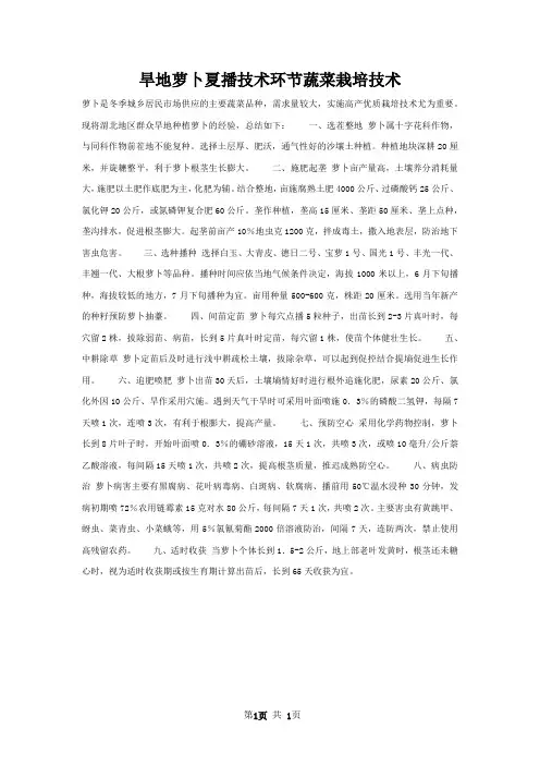 旱地萝卜夏播技术环节蔬菜栽培技术