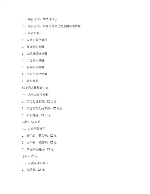 销售费用合同月统计表