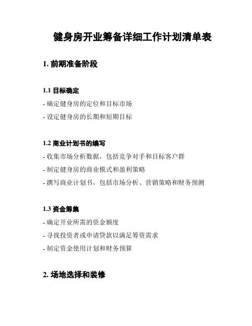 健身房开业筹备详细工作计划清单表