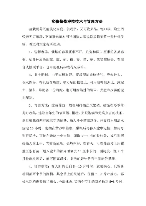 盆栽葡萄种植技术与管理方法