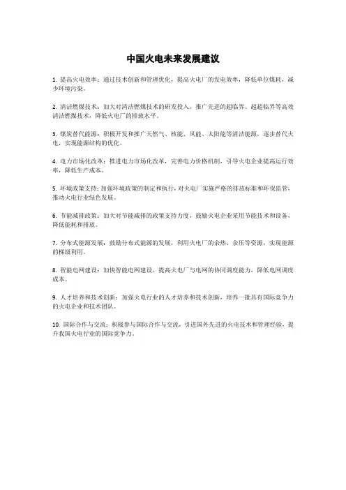 中国火电未来发展建议