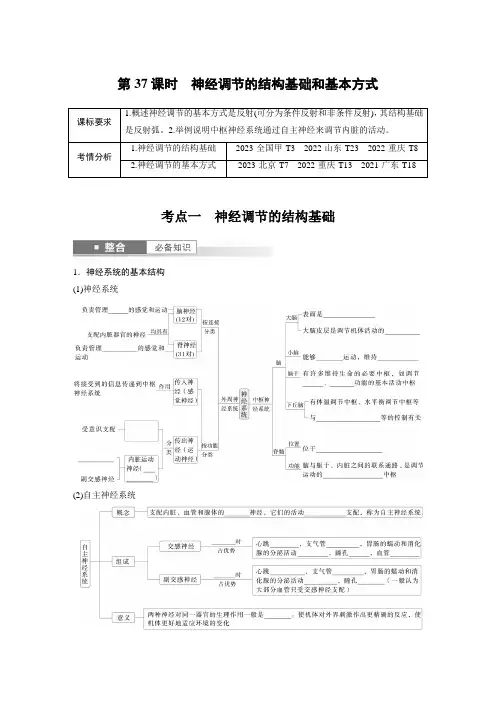 第八单元 第37课时 神经调节的结构基础和基本方式