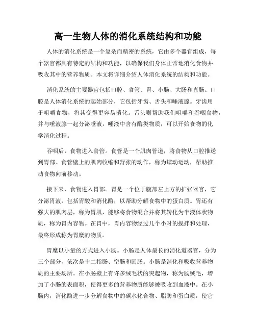高一生物人体的消化系统结构和功能