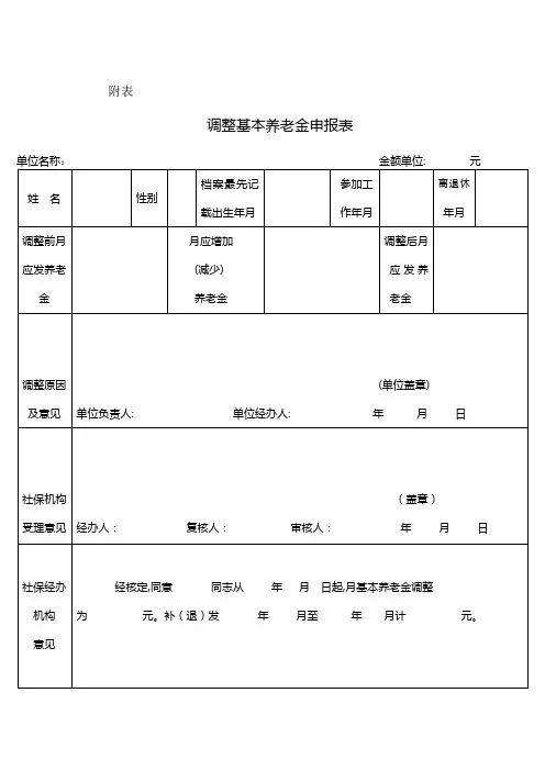 调整基本养老金申报表