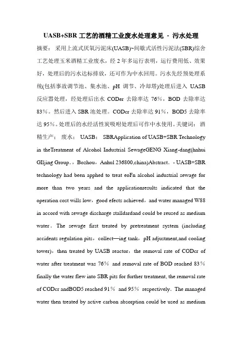 UASB+SBR工艺的酒精工业废水处理意见