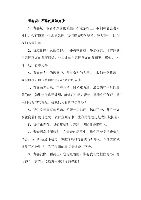青春奋斗不息的好句摘抄