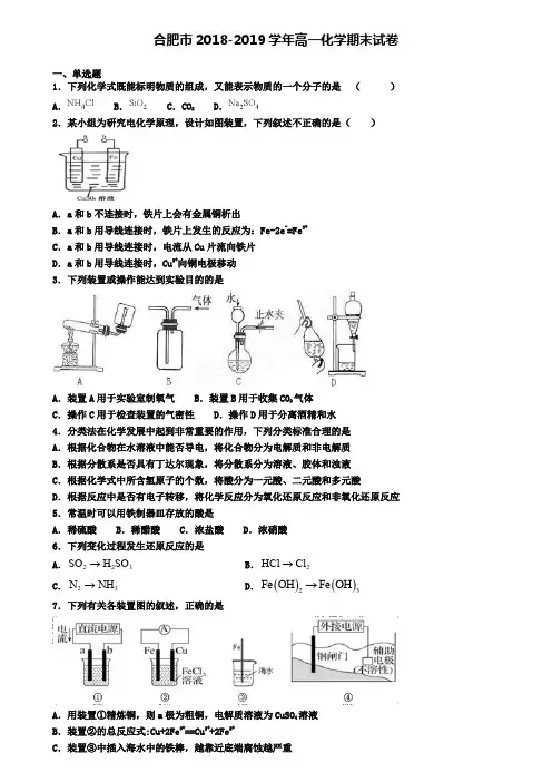 合肥市2018-2019学年高一化学期末试卷