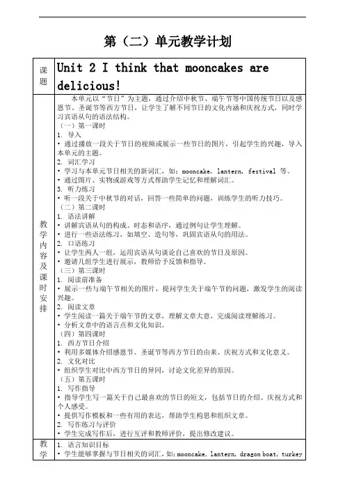 人教版九年级全册Unit 2I think that mooncakes are...教学设计