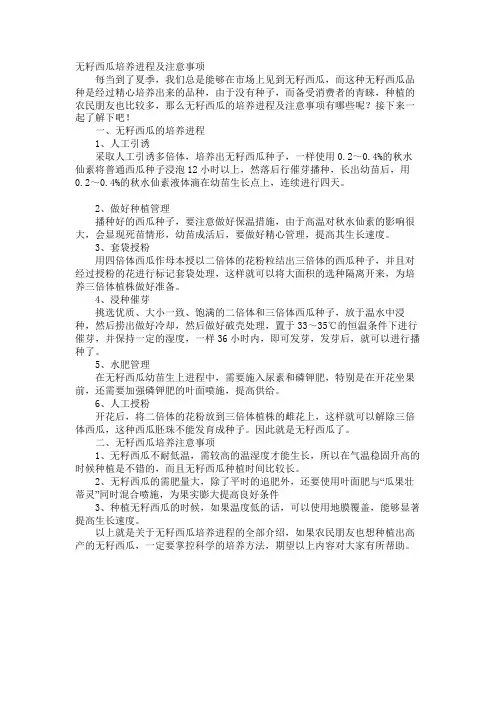 无籽西瓜培育过程及注意事项