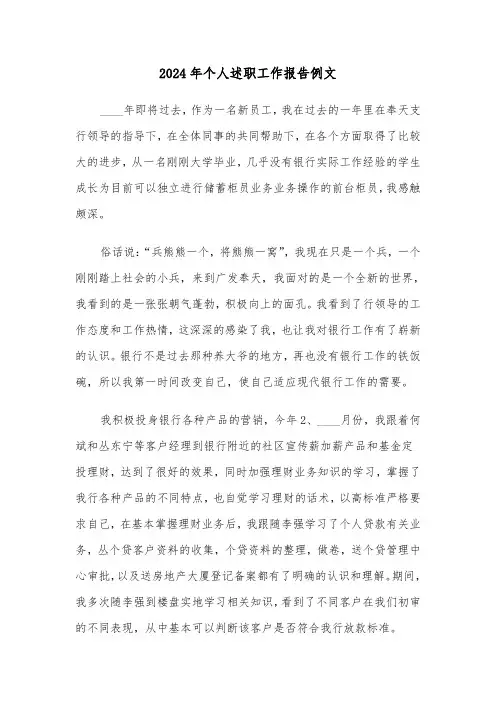 2024年个人述职工作报告例文(三篇)