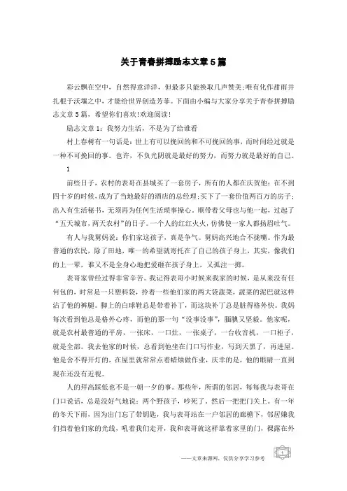 关于青春拼搏励志文章5篇