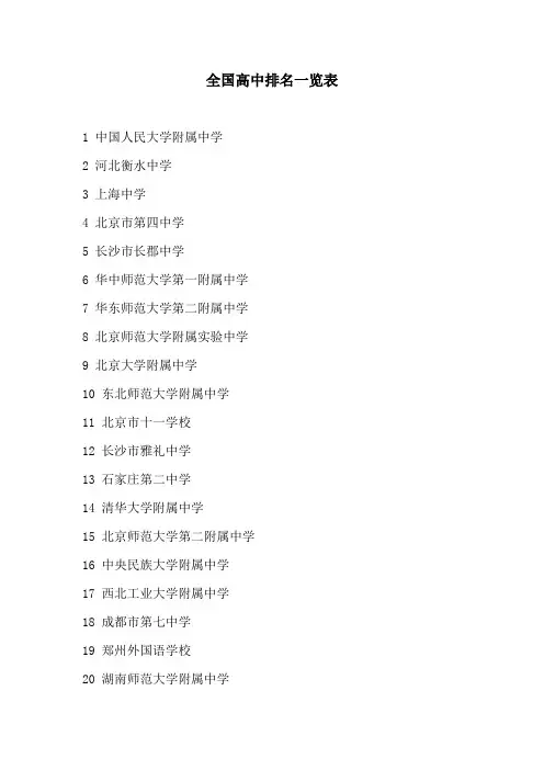 全国高中排名一览表