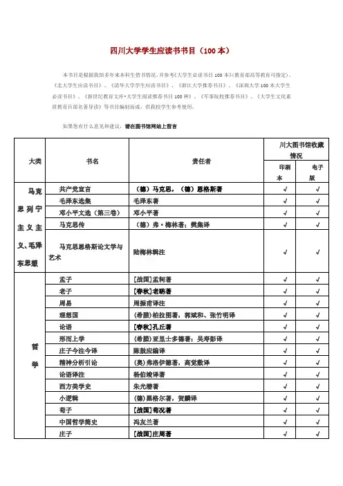 四川大学学生应读书书目(100本)