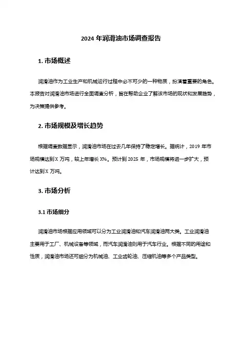 2024年润滑油市场调查报告