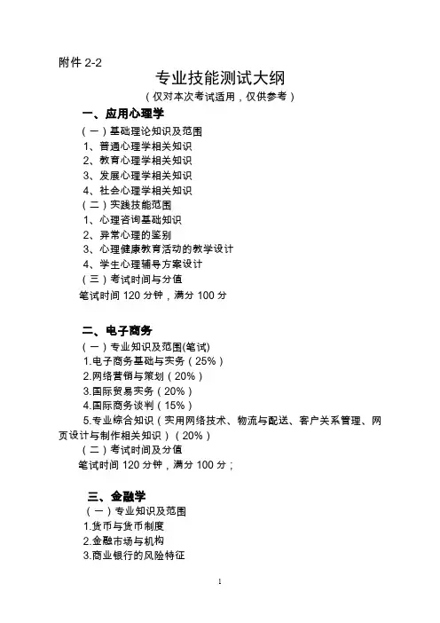 专业技能测试大纲(仅对本次考试适用,仅供参考)