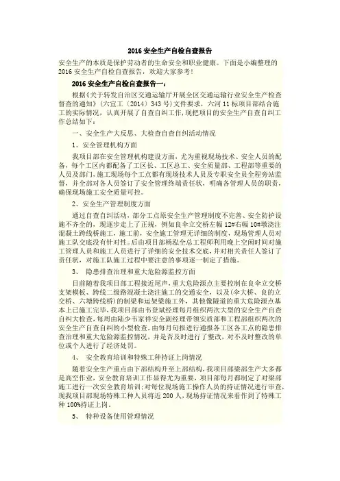 2016安全生产自检自查报告