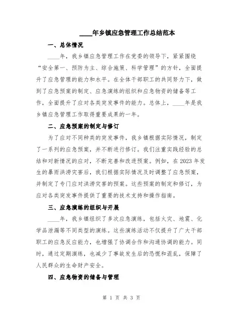 2024年乡镇应急管理工作总结范本