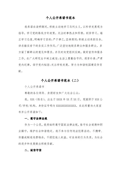 个人公开承诺书范本(四篇)