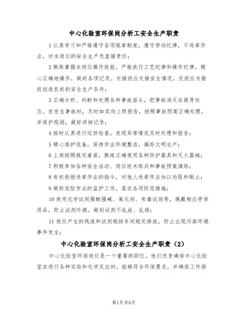 中心化验室环保岗分析工安全生产职责（5篇）