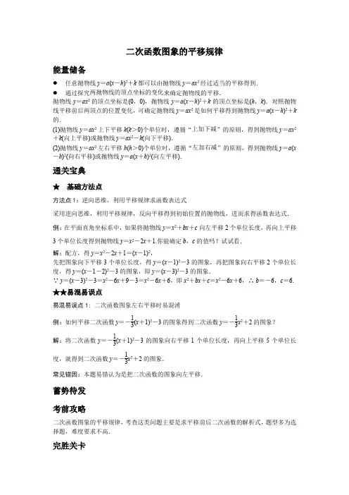 知识卡片-二次函数图象的平移规律