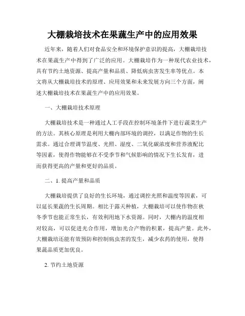 大棚栽培技术在果蔬生产中的应用效果