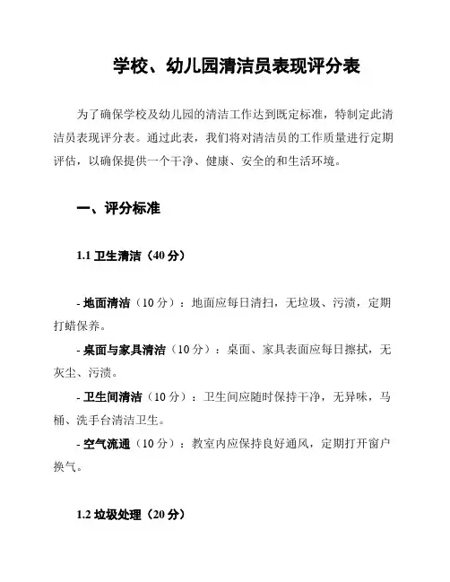 学校、幼儿园清洁员表现评分表