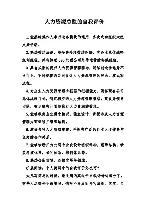 人力资源总监的自我评价