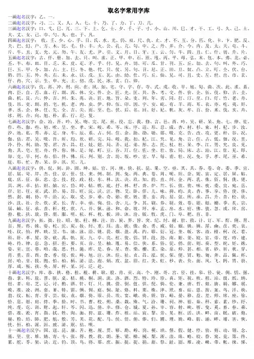 取名字常用字库